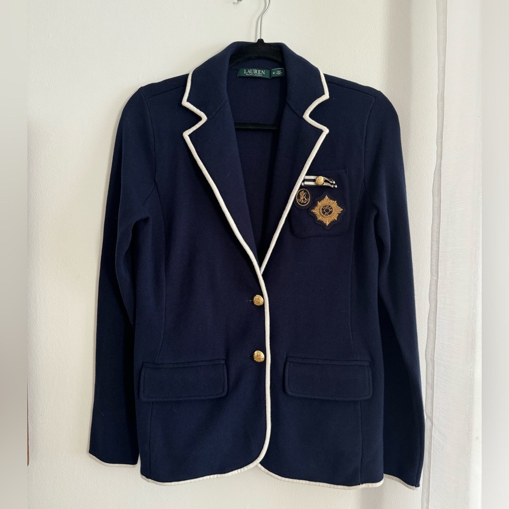 Lauren Ralph Lauren Navy Jacket Sweater Blazer Cardigan crest detail
